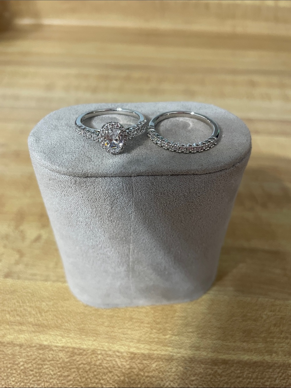 A NEW DAY Silver Pear Halo Engagement Ring with Matching Diamond Band - Silver